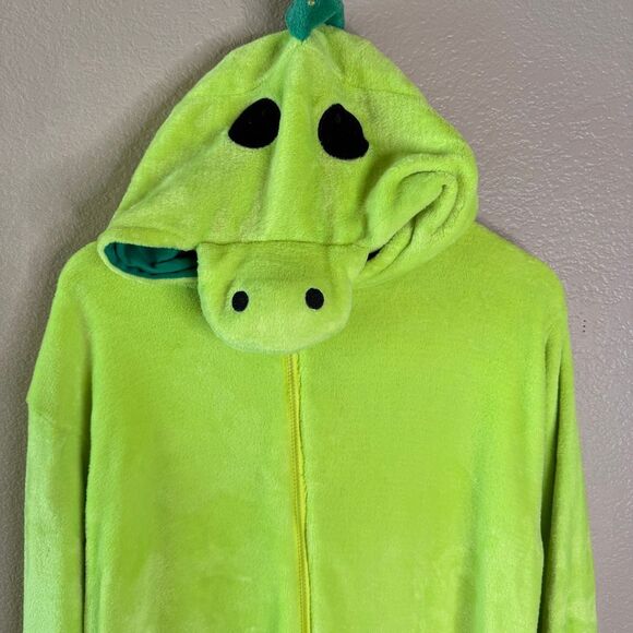 Moriah Elizabeth One Piece Jumpsuit Pickle Fleece Pajama Kids Medium Green Dino - Picture 2 of 13